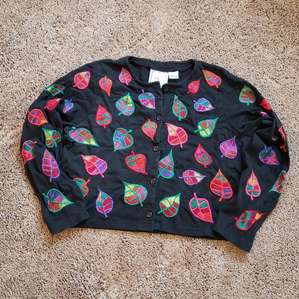 Michael Simon Button Front Cardigan Embroidered L… - image 1